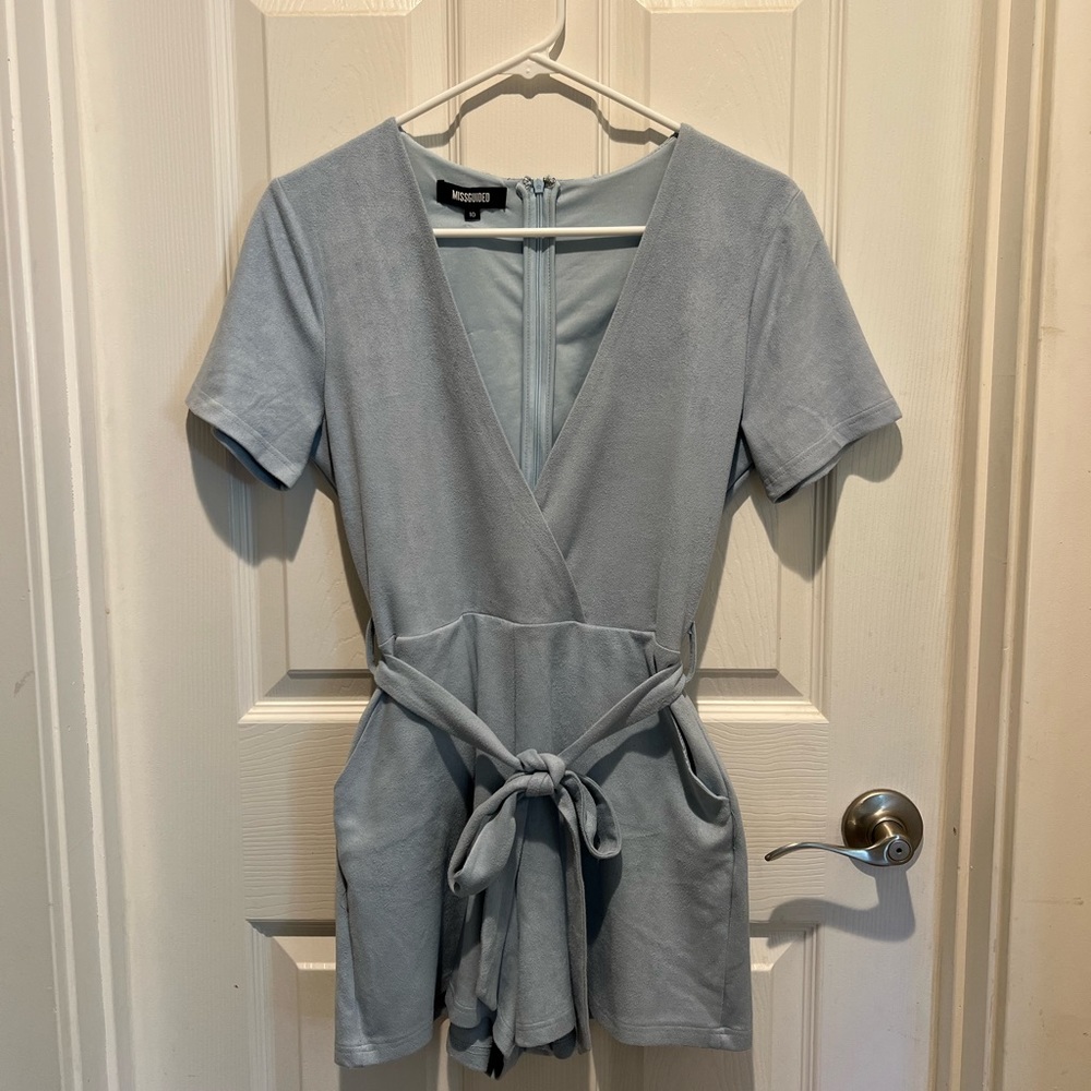 Missguided Light Blue Suede Romper